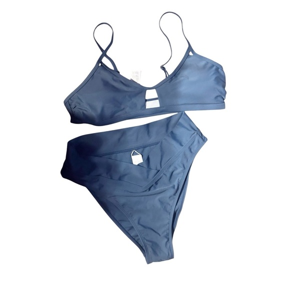 Cupshe Blue Bikini Set Triangle Top High-Cut Design Size L - Picture 4 of 6